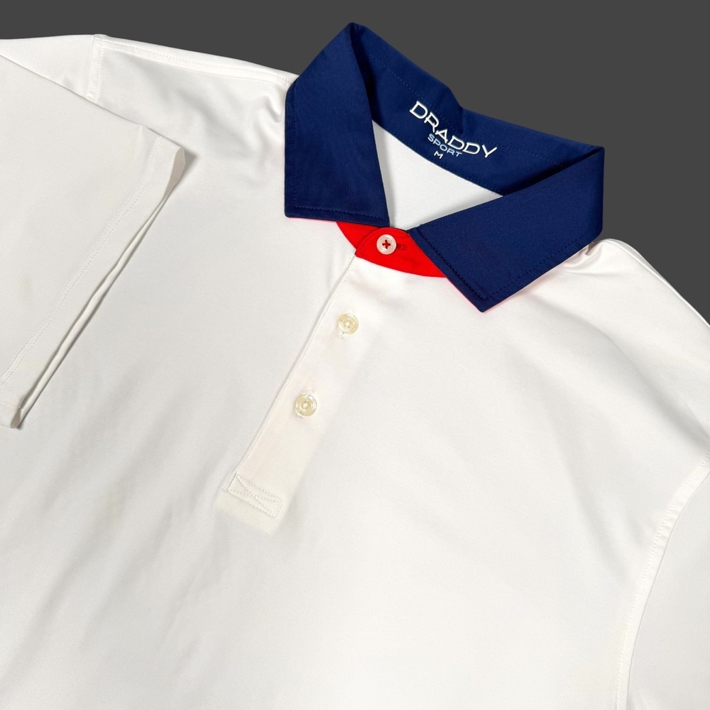 Draddy Sport Polo Shirt Mens M White Short Sleeve Contrast Collar Performance